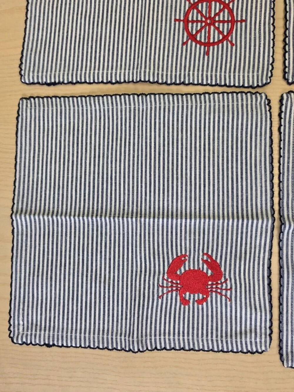 Sur La Table Blue Red Cotton Nautical Coastal Striped Napkins 10x10 Set of 4